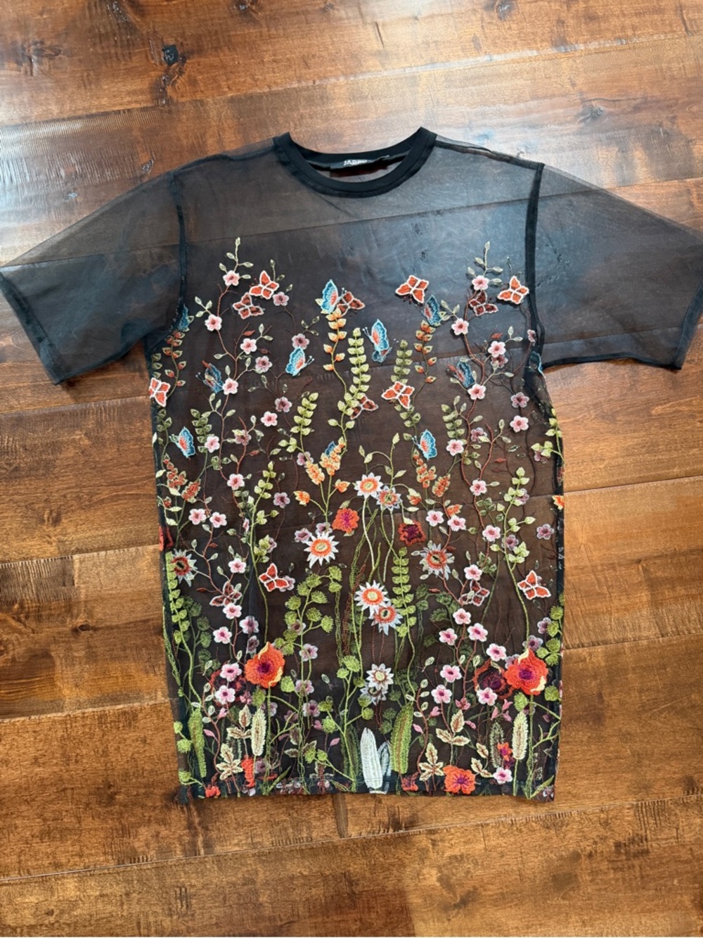 Jaded London Sheer Floral Embroidered Dress in Black